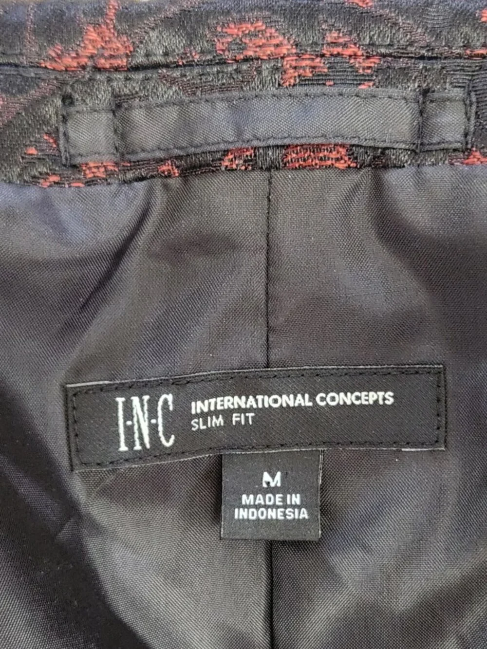 brocade dinner jacket M men's red black formal INC